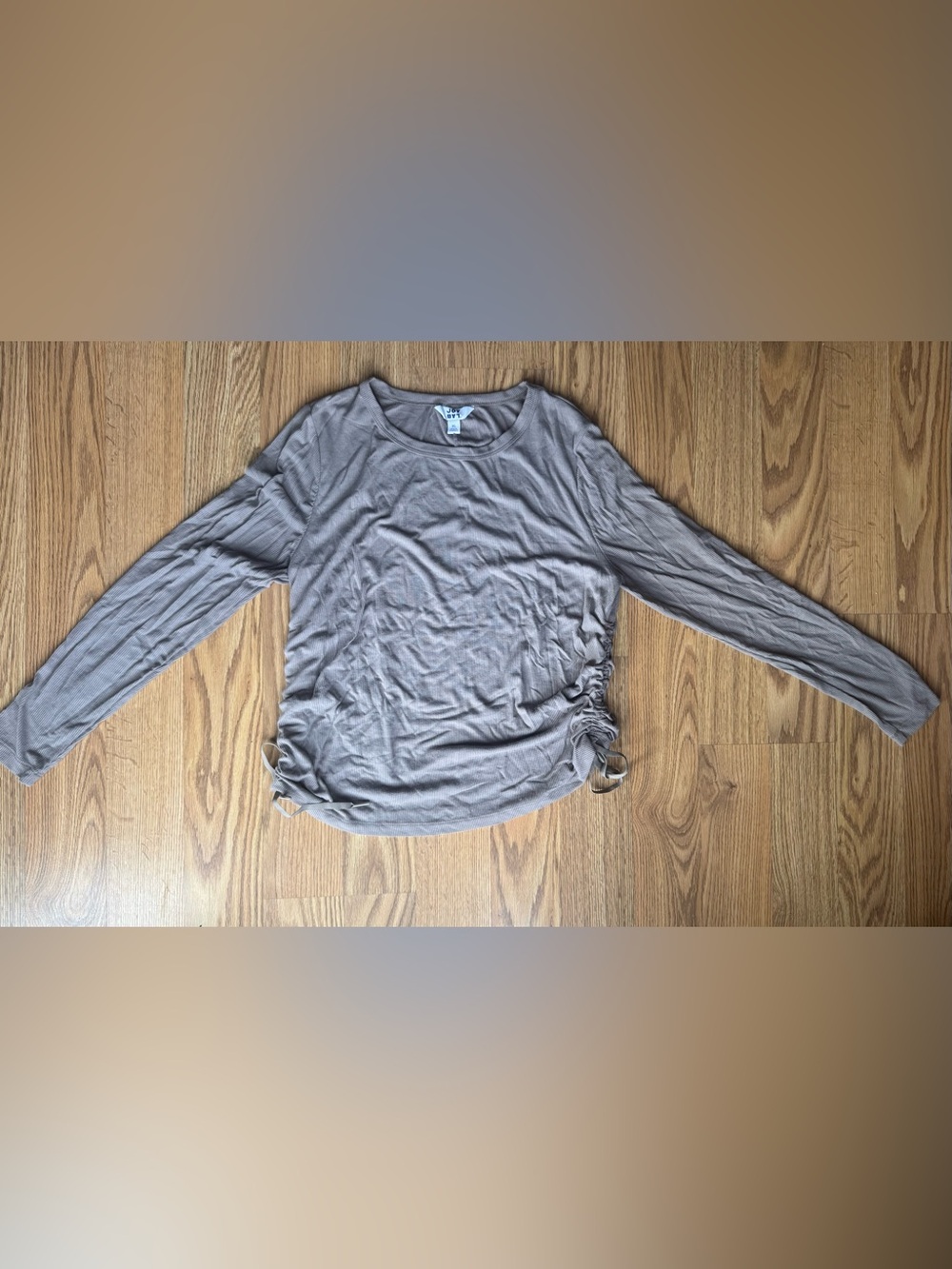 JoyLab Taupe Ribbed Long Sleeve Top with Side Drawstrings - XL